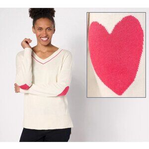 Studio Park x Amy Stran V-Neck Heart Sleeve Sweater Size 1X Ivory A630700
